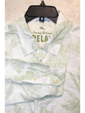 Tommy Bahama BREEZER 100% Linen Button Front Shirt Men XL / Ivory - Green Floral